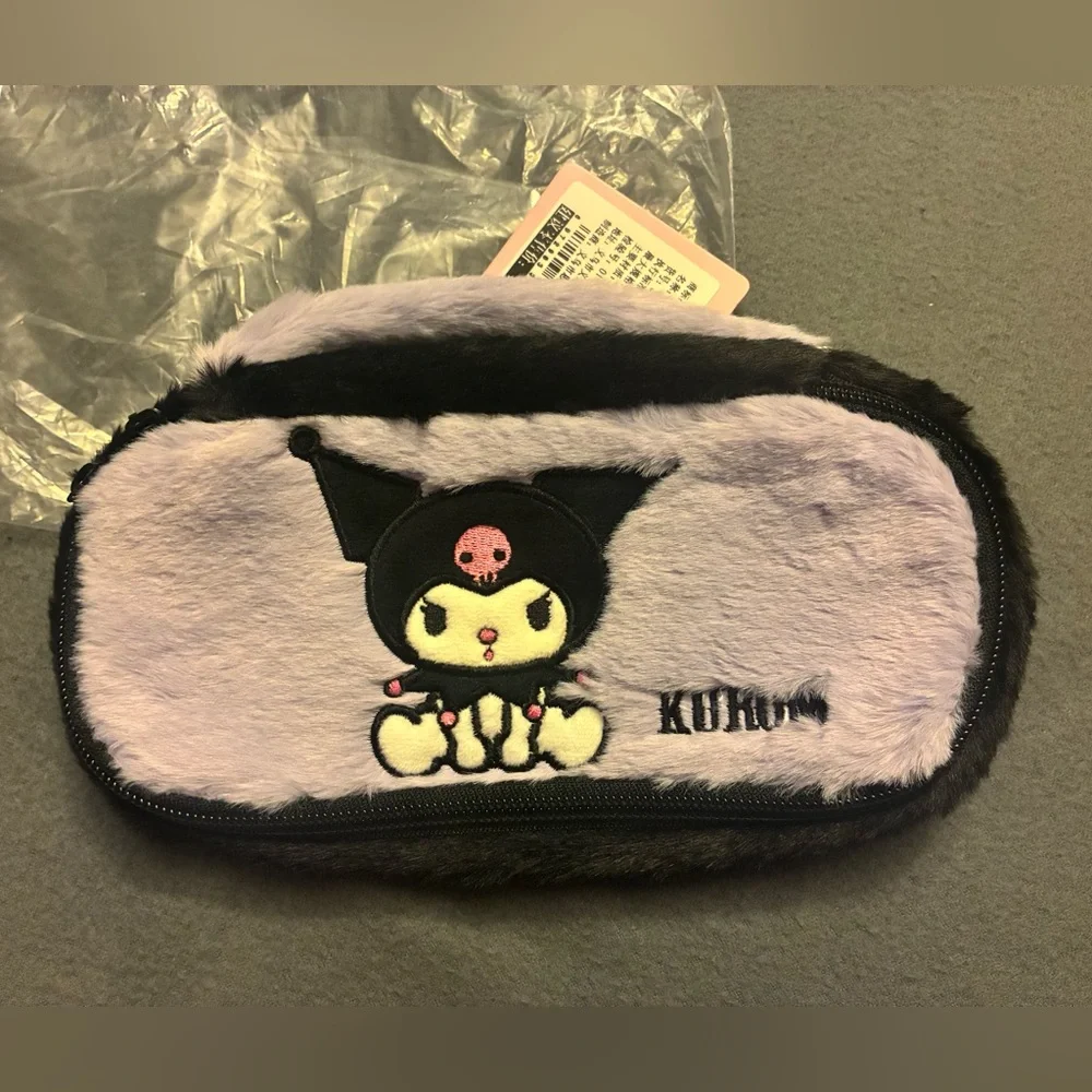 NWT Kawaii Sanrio Kuromi Plush Fuzzy Pencil Pouch